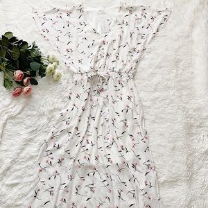 SIENNA SKY Midi Floral Dress White Pink Grey M